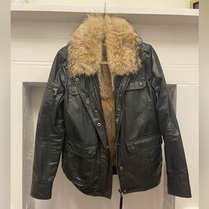 SAM. Genuine Fur Lined Coat, Olive, Medium